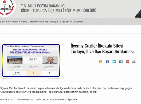 Okulumuzun İlçe Milli Eğitim Müdürlüğümüzün Sitesindeki Türkiye Geneli  Web Başarı Sıralaması Haberi